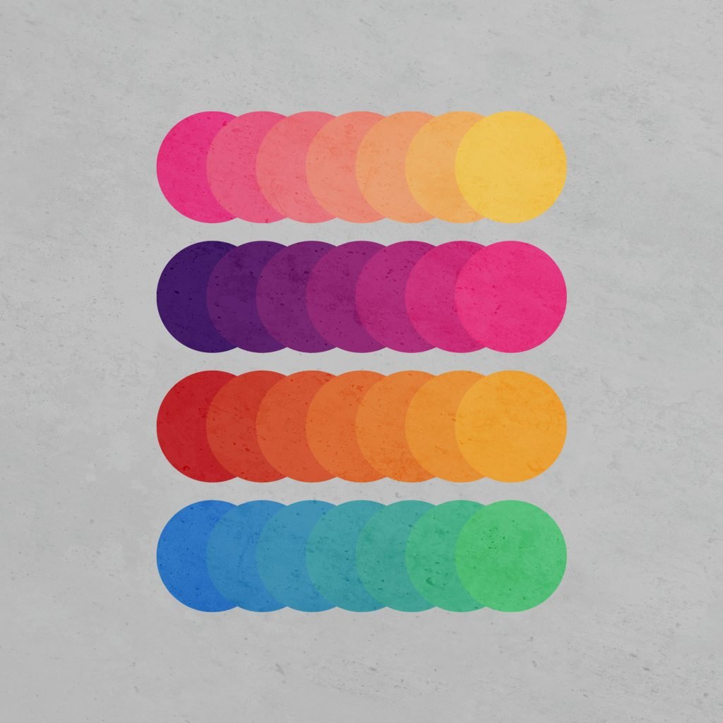 Abstract graphic with rows of overlapping multicolored circles