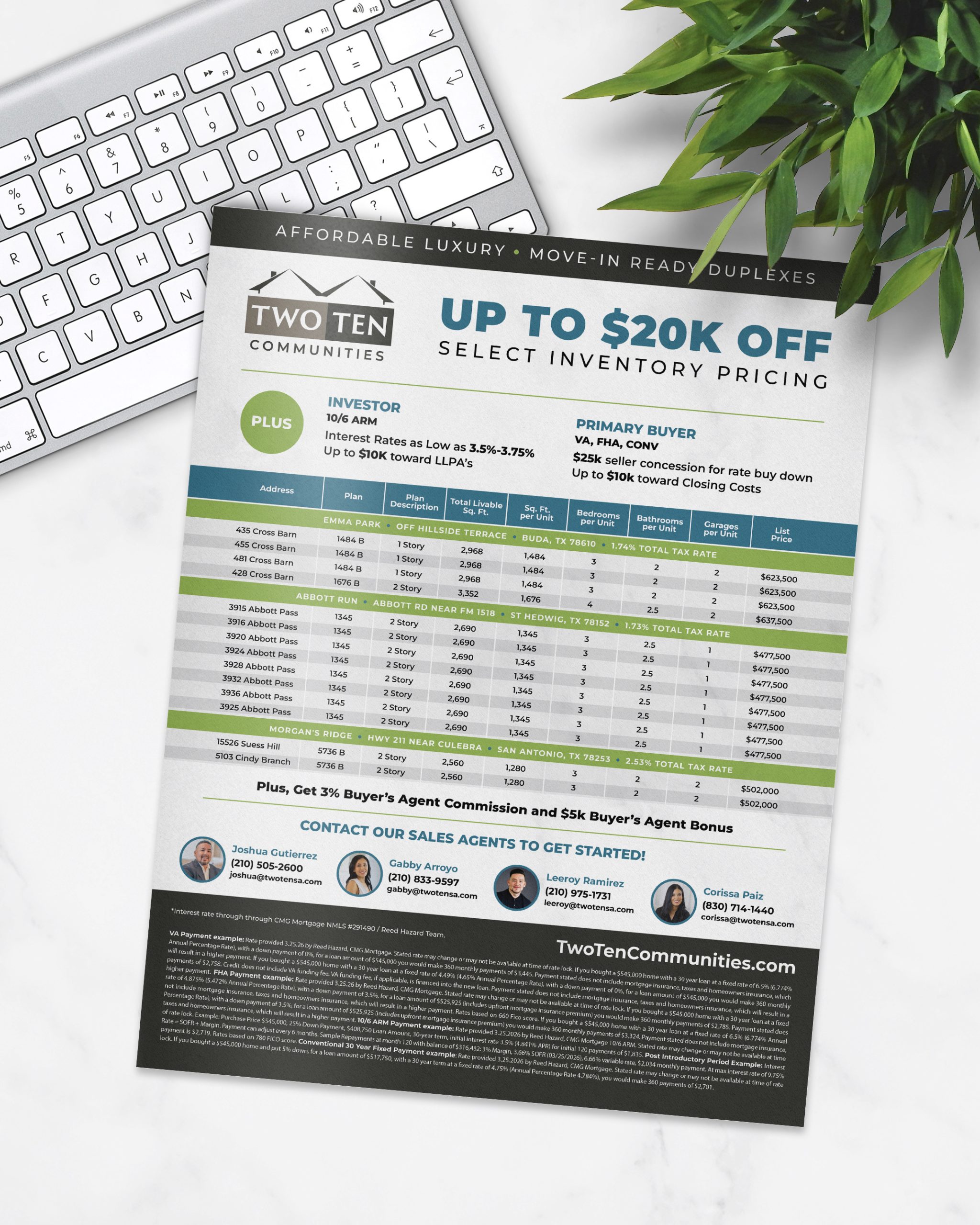 TwoTen Communities Inventory Flyer